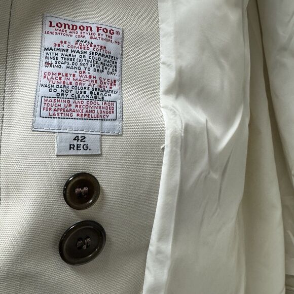 LONDON FOG Lined Trench Coat Men 42 Regular Maincoat Jacket Khaki - Picture 7 of 8